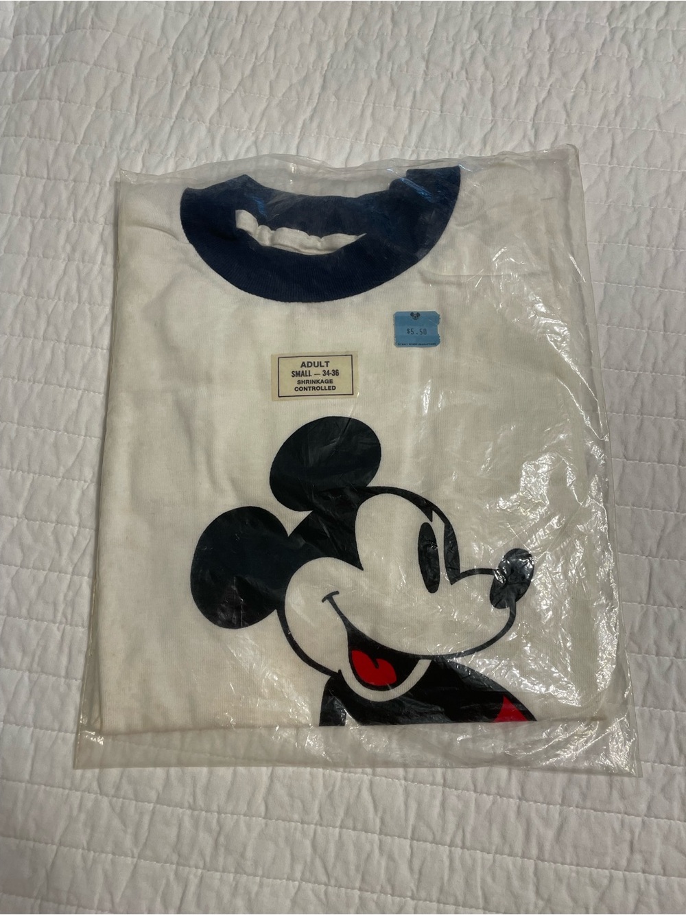 VTG 70s Deadstock Mickey Mouse Ringer T Shirt NOS Unopened Walt Disney Small